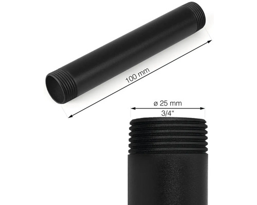 Schwarzes Rohr mit einem Durchmesser von 25 mm und einer Länge von 100 mm