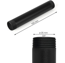 Schwarzes Rohrnippel mit den Maßen 150 mm Länge und 25 mm Durchmesser
