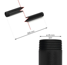 Schwarzes Gewinderohr mit einer Länge von 300 Millimetern und einem Durchmesser von 25 Millimetern