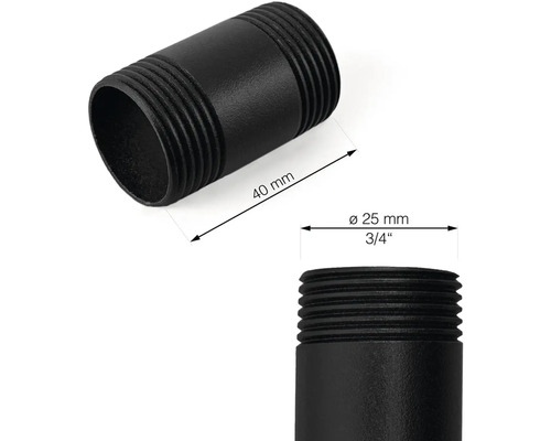 Raccord de tuyau noir, longueur 40 mm, diamètre 25 mm