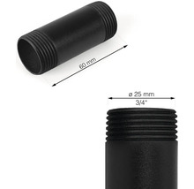 Schwarzes Rohrnippel, 60 mm lang, 25 mm Durchmesser