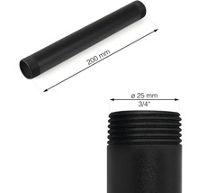 Tuyau noir de 200 mm de long avec un diamètre de 25 mm et fileté aux deux extrémités