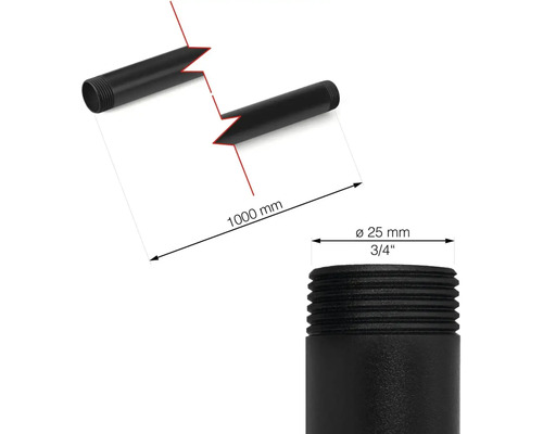Rohrverbinder mit den Maßen 25 mm Durchmesser und 1000 mm Länge