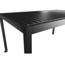 Detailansicht einer schwarzen Terrassenüberdachung.