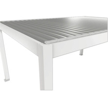 Vue détaillée d'un toit de terrasse blanc avec un toit en métal