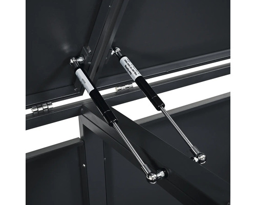 Gros plan des ressorts à gaz sur une boîte de rangement