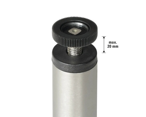 Pied réglable d'une hauteur maximale de 20 millimètres sur un pied métallique