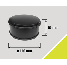 Butoir de porte noir avec un diamètre de 110 millimètres et une hauteur de 60 millimètres.