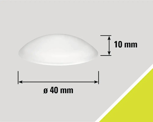 Halbkugelförmiger Möbelknopf mit einem Durchmesser von 40 Millimetern und einer Höhe von 10 Millimetern.