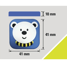 Abmessungen eines Möbelknopfs mit Bär-Motiv: 41 mm x 41 mm, Dicke 10 mm