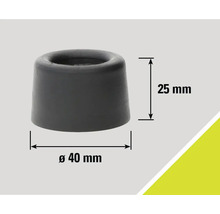 Butoir de porte gris en caoutchouc, dimensions 25 mm de hauteur et 40 mm de diamètre