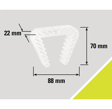 Clip de fixation avec des dimensions de 22 mm, 70 mm et 88 mm.