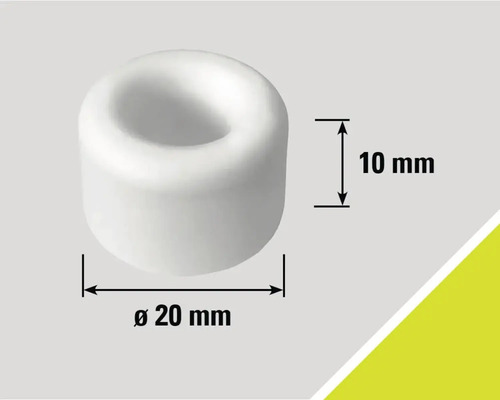 Butée de porte blanche mesurant 20 mm de diamètre et 10 mm de hauteur.
