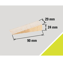 Cale en bois avec des dimensions de 90 mm de longueur, 24 mm de hauteur et 29 mm de largeur.