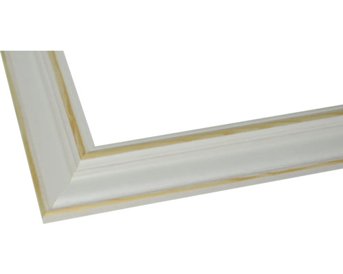 Eckdetail eines weißen Holzbilderrahmens