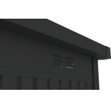 Vue détaillée d'un abri de jardin avec fentes de ventilation