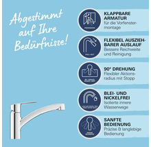 Küchenarmatur mit klappbarer Funktion, flexiblem Auslauf, 90 Grad Drehung, blei- und nickelfrei und sanfter Bedienung