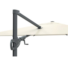 Detailansicht eines Sonnenschirms mit Kurbelmechanismus und Mast