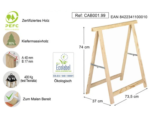 Tréteau en bois de pin massif avec une capacité de charge de 400 kilogrammes