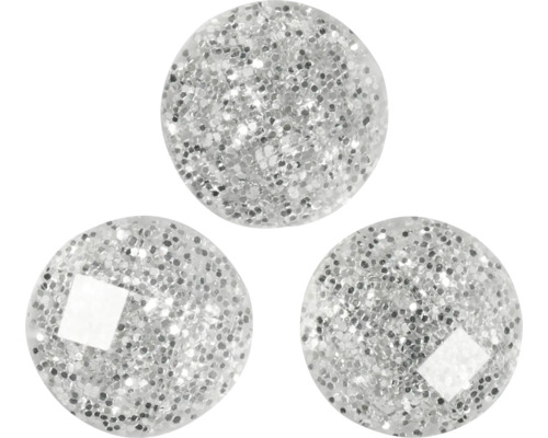 Drei runde, glitzernde Cabochons