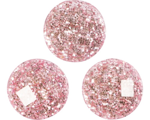 Drei runde, glitzernde Dekorationsartikel für den Innenbereich