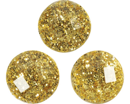 Drei runde, glitzernde Bastelsteine