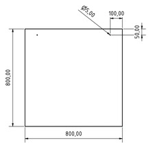 Dessin technique d'une plaque carrée mesurant 800 x 800 mm