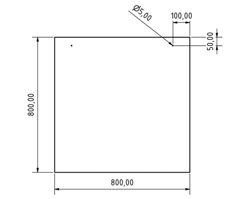 Dessin technique d'une plaque carrée mesurant 800 x 800 mm