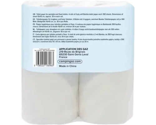 Quatre rouleaux de papier toilette double épaisseur pour toilettes portables et fixes
