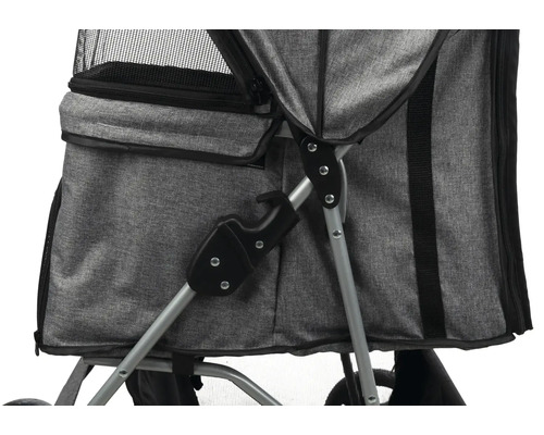 Detailansicht eines grauen Tierwagens mit Netzfenster.