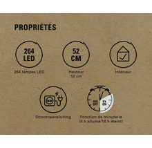 Propriétés du produit: 264 LED, hauteur 52 centimètres, pour l'intérieur, raccordement électrique, fonction de minuterie (6 heures allumée, 18 heures éteinte)