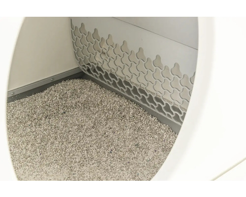 Innenansicht einer Katzentoilette mit Katzenstreu