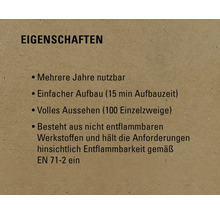 Eigenschaften: Mehrere Jahre nutzbar, einfacher Aufbau, volles Aussehen, besteht aus nicht entflammbaren Werkstoffen gemäß EN 71-2.