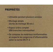 Propriétés: Utilisable pendant plusieurs années, montage simple, aspect arbre complet, se compose de matériaux ininflammables et respecte les exigences d'inflammabilité selon la norme EN 71-2