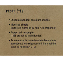 Propriétés: Utilisable pendant plusieurs années, montage simple, aspect arbre complet, se compose de matériaux ininflammables et respecte les exigences d'inflammabilité selon la norme EN 71-2