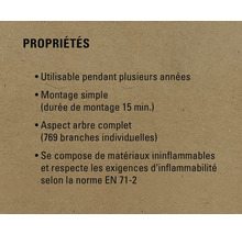 Propriétés: Utilisable pendant plusieurs années, montage simple, aspect arbre complet, se compose de matériaux ininflammables et respecte les exigences d'inflammabilité selon la norme EN 71-2