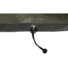 Detailaufnahme einer Öse mit Gummispanner an einer Plane.