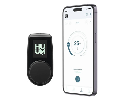 Unité de commande Huum et smartphone avec application Huum pour la commande du chauffage