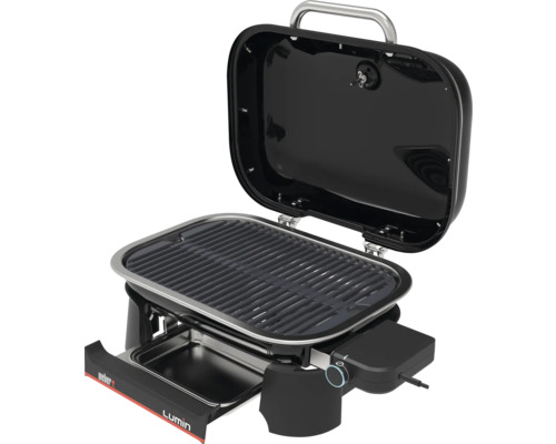 Barbecue électrique Weber Lumin avec couvercle ouvert et grille