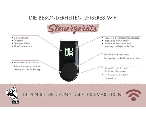 Merkmale des WLAN-Steuergeräts zur Steuerung der Sauna über eine App