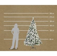 Image d'un sapin de Noël artificiel enneigé avec indication des tailles