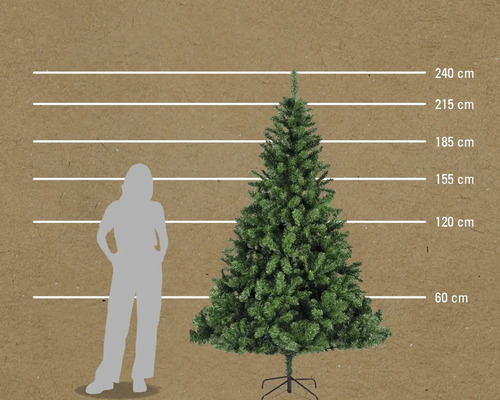Arbre de Noël artificiel avec indication de la taille par rapport à une personne