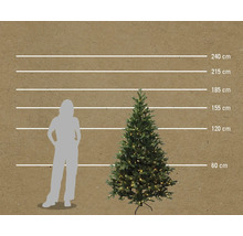 Image d'un arbre de Noël artificiel illuminé avec des indications de taille et une silhouette humaine à titre de comparaison de taille
