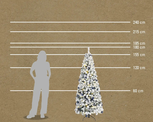 Image d'un arbre de Noël enneigé avec indications de taille
