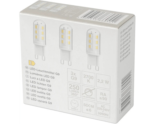 Emballage d'ampoules LED G9, lot de 3