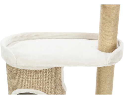 Vue détaillée d'un arbre à chat avec plateforme et tronc en sisal