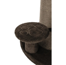 Gros plan d'un arbre à chat avec plate-forme et motif d'empreinte de patte.