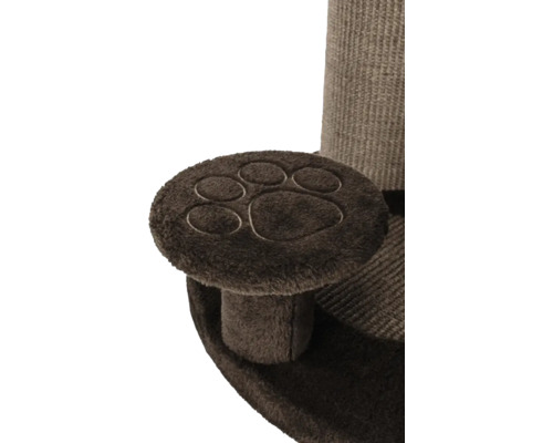 Gros plan d'un arbre à chat avec plate-forme et motif d'empreinte de patte.