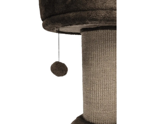 Vue détaillée d'un arbre à chat avec tronc en sisal et balle de jeu