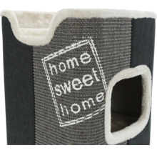 Katzenkratzbaum mit Aufschrift Home Sweet Home und zwei Eingängen